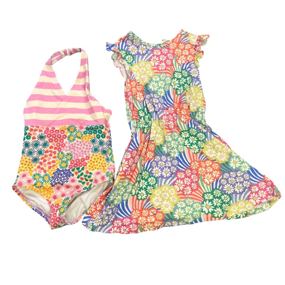 Hanna Andersson Halter Swimsuit Mixie Mini Boden Dress Girls 5/6 Floral Set